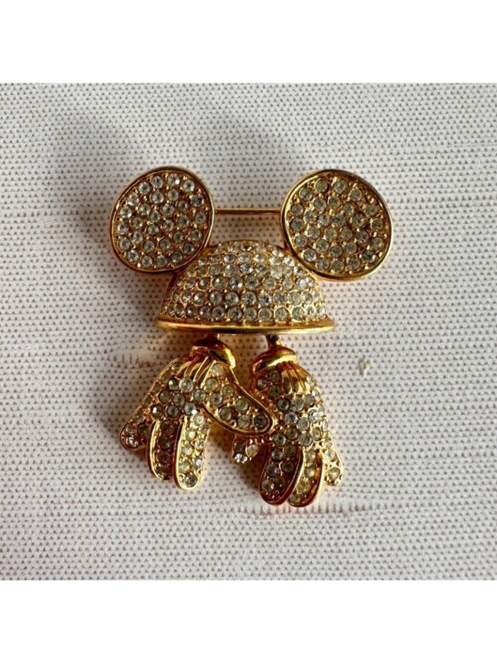 Disney Napier Mickey Mouse Hat Gloves Rhinestone Gold Brooch - Picture 9 of 9
